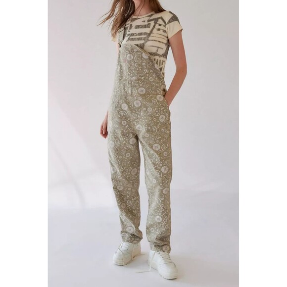 DICKIES Overalls Womens Size Small Ellis Bohemian Floral Beige Duck Canvas NEW - Picture 1 of 13